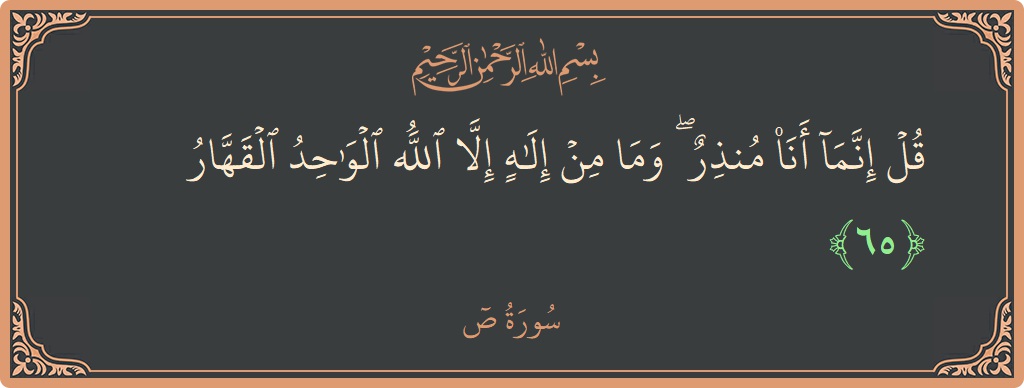 آیت 65 - سورہ سعد: (قل إنما أنا منذر ۖ وما من إله إلا الله الواحد القهار...) - اردو